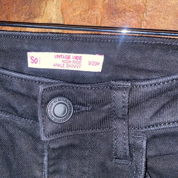 SO Black Wash Denim Vintage Vibe High Rise Ankle Skinny Jeans Women's Size 9/29W - Picture 4 of 7